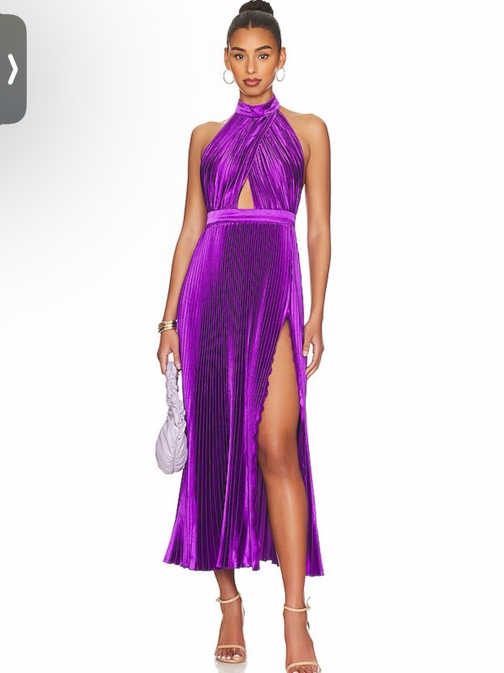 L’IDEE deep Purple halter neck Pleated maxi Dress full length